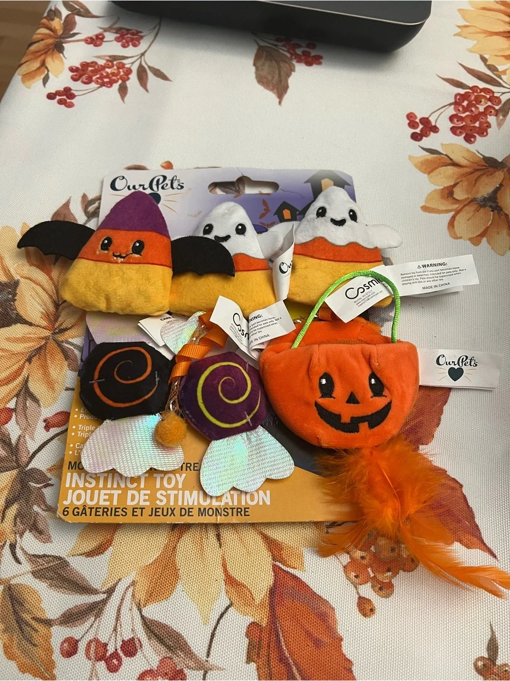 Halloween Cat Toy Set - Orange & Purple Candy Corn & Pumpkin Toys